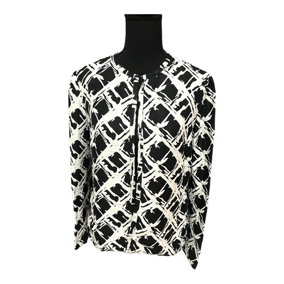 Kasper Open Front Black & White Print Blazer 8